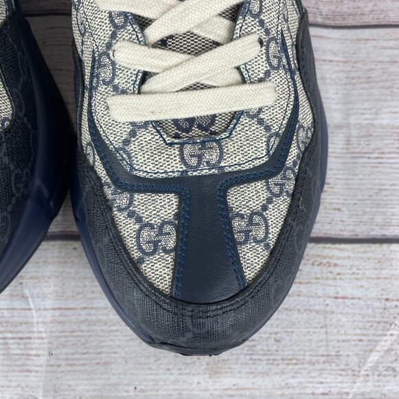 Gucci Rhyton GG Monogram Navy Blue Beige Mens Sz 6G US 6.5 Sneakers - Picture 9 of 16